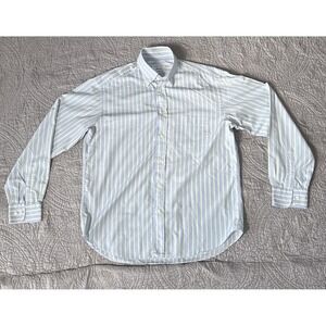 BRIONI Neiman Marcus Shirt Mens Large Blue White  Green Striped Italy Button Up